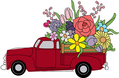 Vintage Floral Truck – Cute Rustic Farmhouse Aesthetic aesthetic art car colorful cute drawing floral flower truck flowers illustration minimalist nature pattern design red simple spring summer trending truck vintage