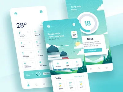 Weather Mobile App Design app design blue flat illustration graphic design illustration illustrations inspiration interface landing page landscape mobile app tosca ui uiux user interface ux weather