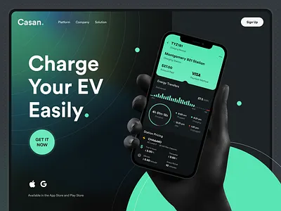 EV Charging App Landing Page alt.1 agency charge clean crypto dark electric ev futuristic header hero ios landing landingpage modern nft payment startup ui ux web design