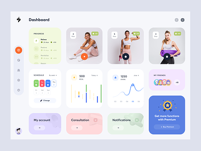 Fitness Tracking Dashboard calendar calories charts coach dashboard fitness gamification gym health healthcare lessons personal plan progress sport steps trainings ui web app workout yoga