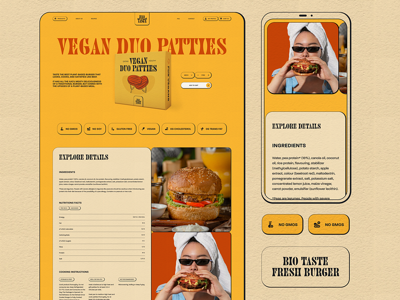 Bio Taste product page burger concept delicious design e commerce eccomerce fast food food meat plant based product product card product page recipe shop ui ux vegan web design website