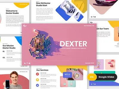 FREE Dexter - Creative Colorful Google Slides Templates clean corporate creative colorful digital education google slides graphic design instagram marketing modern modern aesthetic modern style motion graphics multipurpose pitch post slides templates template ui website