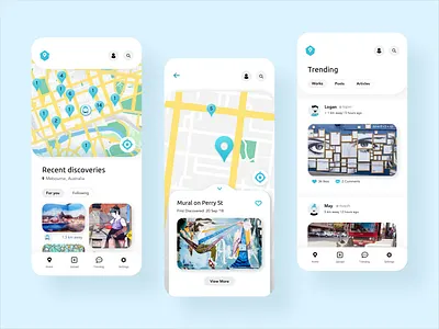Artscape Mobile App Concept app concept blue map design map ui maps material design minimal mobile app mobile ui newsfeed product design social media turquoise turquoise mobile app ux design