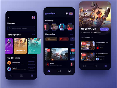 Gamely - Game Streaming App game streaming app gaming gaming app livestream protopie prototype animation streaming app