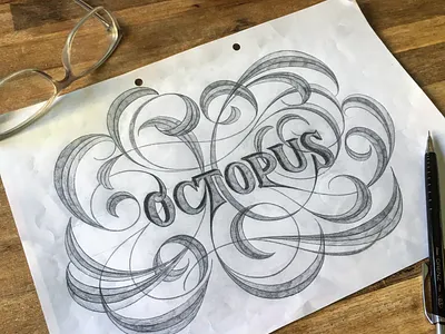 Octopus flourishes lettering sketch