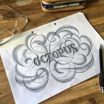 Octopus flourishes lettering sketch