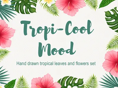 Tropical leaves and flowers clipart clipart design digital art digital illustration hand drawn illustration illustrations