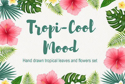 Tropical leaves and flowers clipart clipart design digital art digital illustration hand drawn illustration illustrations