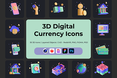 3D Digital Currency Icon Set. 3d branding design graphic design icon icons