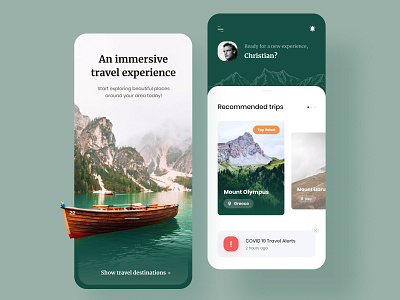 Travel to Mountains - Mobile App advisor boat classic clean experience green mobile mobile app mobile application mobile design modern mountain mountains product design style travel travel app traveling trips