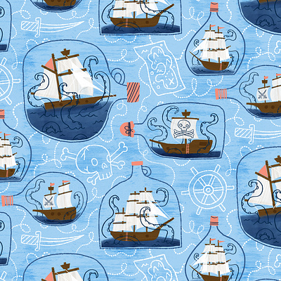 There's a Kraken in my Rum digital digital illustration fabric illustration kraken pattern design pattern designer photoshop pirate surface pattern