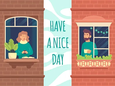 Have a nice day! card cartoon character character design couple design flat flat illustration house illustration illustrator neighbors vector web windows