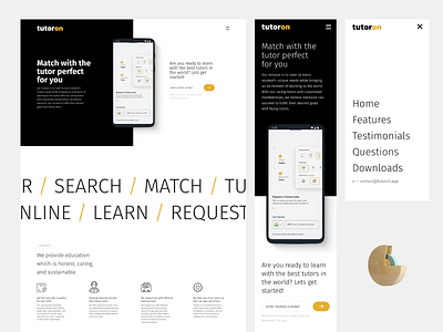 Website Landing Page - Tutoron back and white cool ui freelancer gold indian landing page landing page design minimal mobile app tutor ui uidesign uiux website xd design xd free xd ui kit