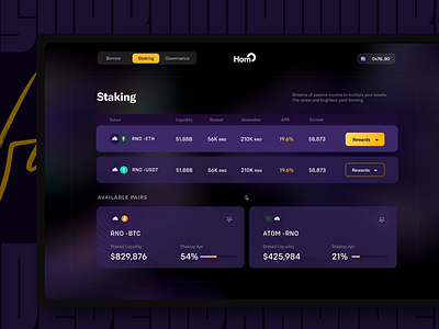 Defi-Staking Cryptocurrency app banking branding crypto dashboard defi design interactions liquidity mobile rewards staking ui vector wallet
