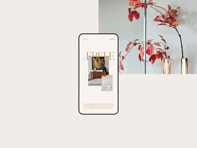 Æbele Interiors—Mobile menu 3d effect architecture beige clean design elegant furniture gold interior interior design luxury menu minimal mobile studio swipe text web webdesign website