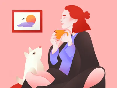 Cozy autumn autumn cozy digital drawing dog illustration procreate red hair woman