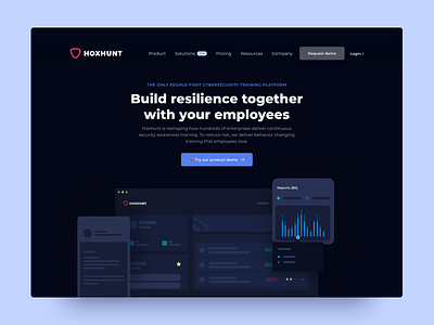 Hoxhunt - Homepage animation chart cybersecurity darkui dashboard figma graph hero heroimage homepage illustration userexperience userinterface website website design