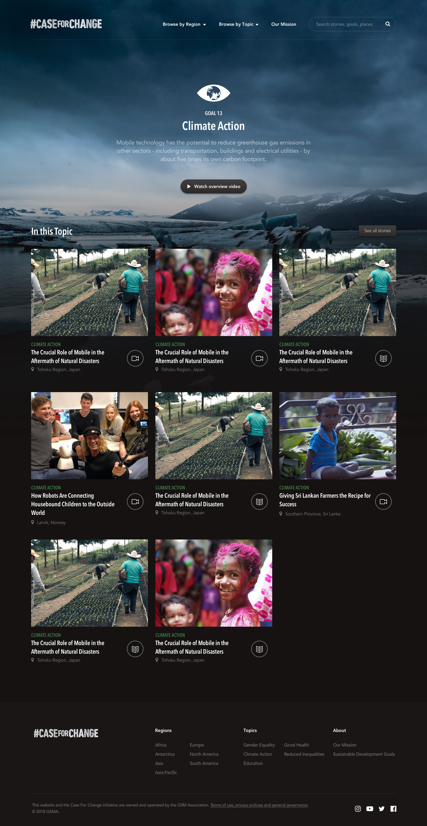 Case for Change - Topic Landing Page case study climate change landing page tiles ui video