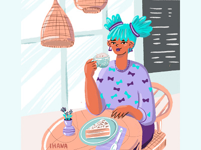 Illustration for Ihana Cafe cafe cake coffee cup commercial cozy design digital food illustrator helsinki illustration restourant woman