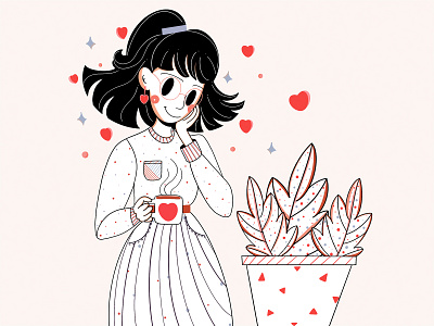 Flowers character character design clean clean design colors design face hearts illustration lines linestyle loose minimal minimalist minimalistic plants smile style ui design woman