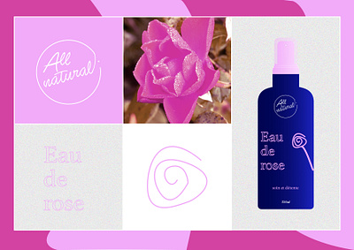 Presentation of a rose water packaging bottle cosmetic cosmétique design design graphique emballage graphic cdesign illustration logo logo design package packaging packaging design presentation