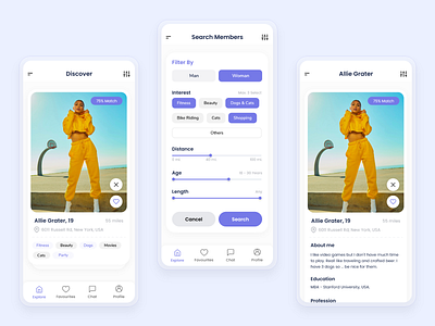 Dating App Design adobe xd clean creative dating dating app design likes love matching minimal mobile app partner specindia ui ux