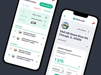 Tenant interface — mobile screens | Lazarev. adaptation amount application card dashboard deposit design filter form inspections iphone mobile property real estate rent request rooms tenant ui ux