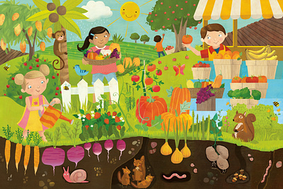 Fruits and Veggie floor puzzle childrens book childrens book illustration childrens books childrens illustration educational publishing food food illustration kidlitart kids books puzzle whimsical