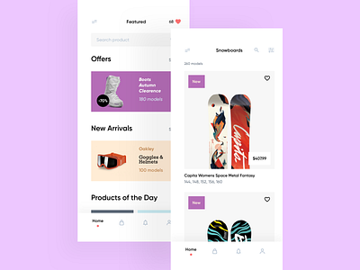 Snowboarding Equipment Store app clean ecommerce ecommerce app ios minimalistic shop shopping app store store app ui ux