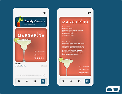 Random Drink Mockup App Design alcohol app application bloody blue branding caeser design draoude drink edouard figma illustration margarita mockup orange random roboto roboto slab ui
