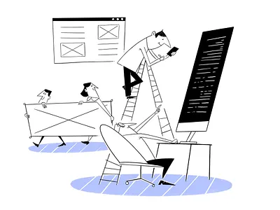 Ui/ux team 50s black cartoon character drawing editorial illustration illustration line art midcentury sketch team teamwork ui upa