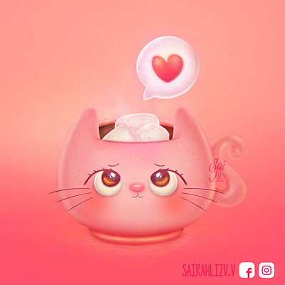 Cat cup with hot chocolate / Tasita gatuna con chocolate calient adorable animal animation art arte artwork brand character color concept creative cute art design digital digitalart drawing food fun girl modern