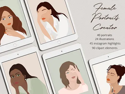 Female Portraits Creator Illustration Set clipart clipart element creator design elements female female character female portrait flowers graphic design graphic elements graphics illustration illustrations portrait portrait art portrait illustration portrait painting portraits vector