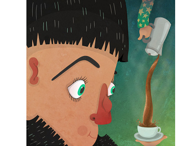 Coffee Girl art black hair caffeine cartoon character coffee cool digitalart girl green illustration mint photoshop stars weird