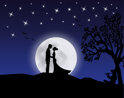 Couple Night adobe illustrator couple illustration moon night silhouette