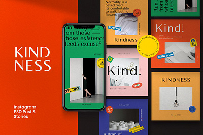 Kindness - Post & Stories Template advertising branding fresh instagram instagram banner instagram post instagram post template instagram stories instagram story template instagram template instagram templates lettering photoshop posts social media social media pack social media template stories template templates