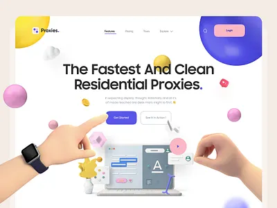 Proxies 3d 3d design 3d hand 3d illustration 3d landing page app clean clean ui header hero header illustration interaction landing page layout minimal product design saas trend 2020 ui ux
