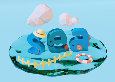 sea 3d art animal blender 3d color design geometic graphic illustration logo modeling monster pop sea summer texture typeface typogaphy water