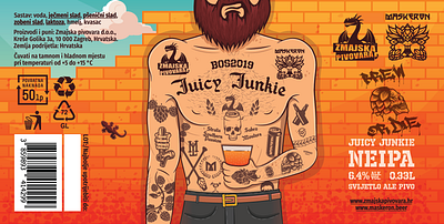 Zmajska / Maskeron Juicy Junkie beer label beer beer label bricks illustration ipa junkie neipa tatoo vector wall