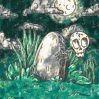 Graveyard Skeleton cemetary cemetery death full moon grave gravestone graveyard halloween haunting horror illustration inktober inktober2020 midnight moon october rip skeleton skull spooky