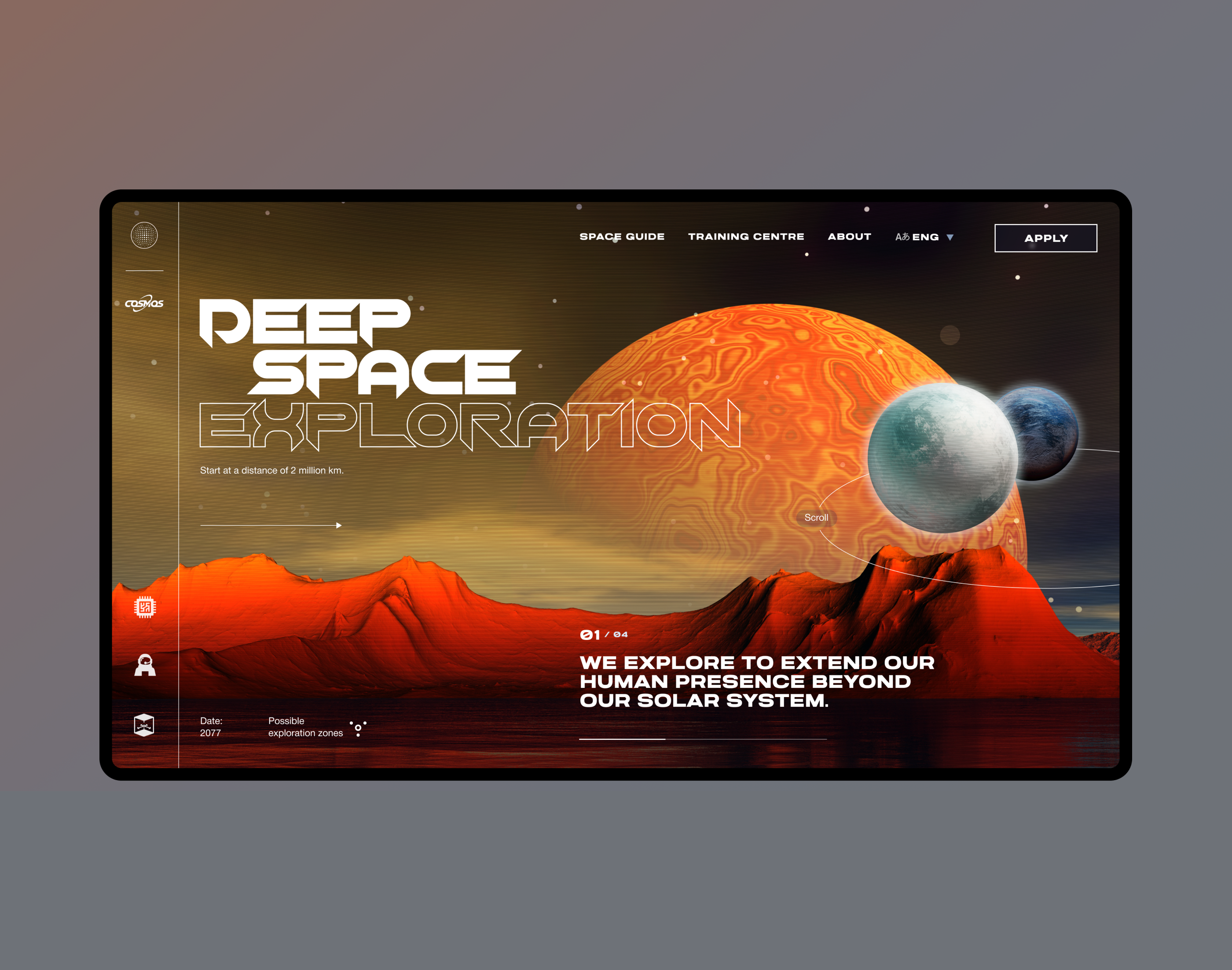 Deep space exploration animation astronaut concept deep space exploration future futuristic galaxy game landing planet portal rocket sensorydigital space star transition ui ux web web design
