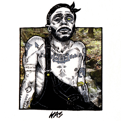 JPEGMAFIA Forest 300 artwork brush pens copicmarkers design illustration inking inktober photoshop editing portrait illustration