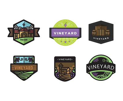 Concept Vineyard/ Wine Logos. Vintage Pip_ Some-or-leer? branding grapes graphic design green logo label design logo logos purple logo vector vintage badge wine bottle wine glass wine label winery