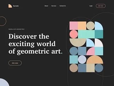 Curvate Art Landing Page branding clean design flat geometric art geometric design geometry illustration landing page pattern ui ui exploration ux vector web
