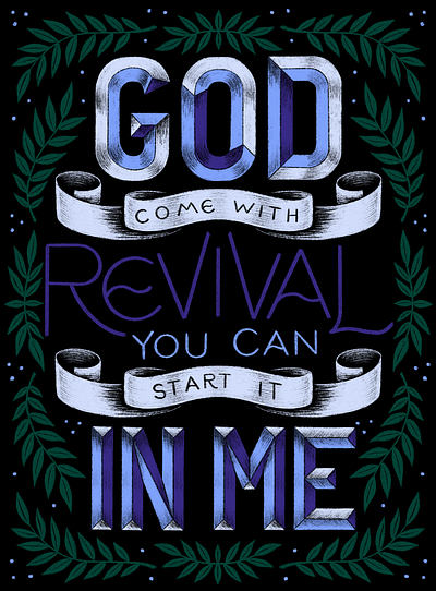 Come with Revival christian church gold hand lettering illustration leaves lettering revival type typography