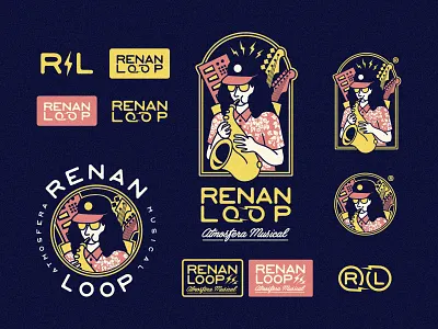 Renan Loop - Identity bass branding cartoon comics design graphics guitar identity illustration illustrator instrument keyboard lightning logo logo design loop music musician saxophone vector
