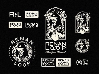 Renan Loop - Identity bass branding cartoon comics design graphics guitar identity illustration illustrations illustrator instrument keyboard lightning logo logo design loop music musician saxophone