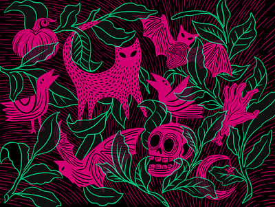 Halloween Art bat cat halloween illustration skull spooky