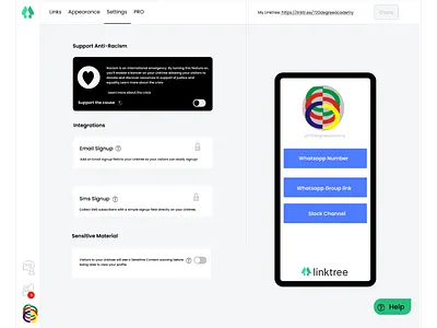 Linktree settings Page dailyui design settings settings icon settings page settings ui setup ui uidesign