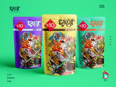 Tygr Engine Pouch Set artwork branding bull cannabis design cbd packaging design display exploratory flavors icon design idendity illustration illustrator los angeles mockup photoshop pouch design set tiger variation